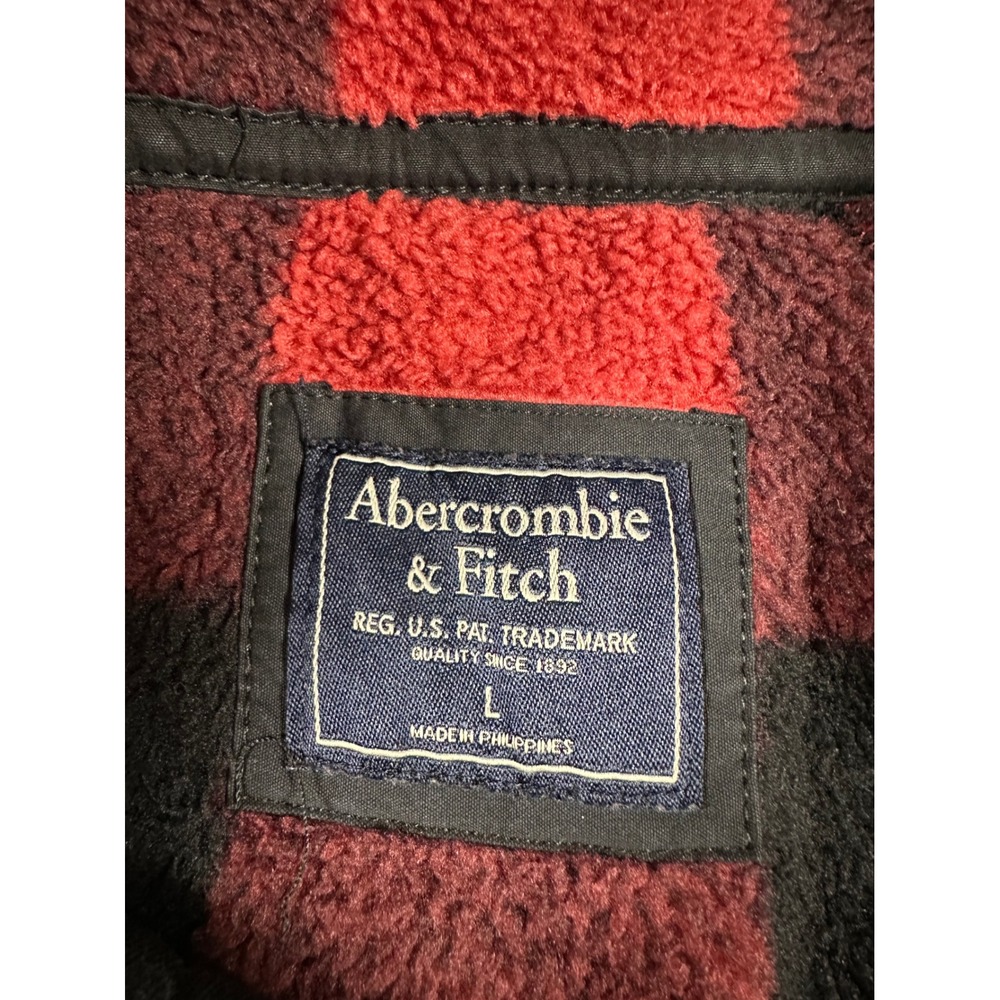 Abercrombie & Fitch Womens Red Black Buffalo Plaid Quilted Fleece Pullover Large - Picture 2 of 5
